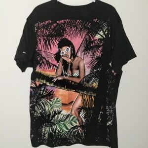 Akoo Hawaiian AOP Beach Short Sleeve T-Shirt Men's Size XXL Black Girl Tropical